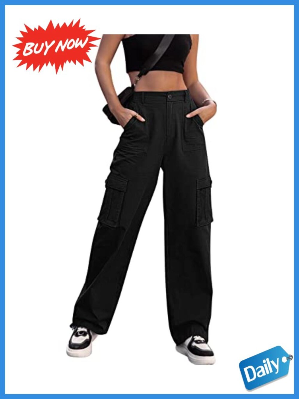 High Waisted Cargo Pants Wide Leg Casual Cotton Blend